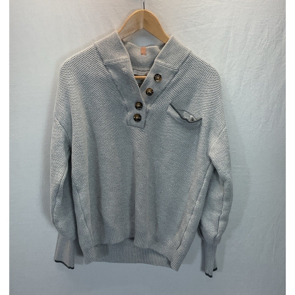 LUNYA $228 Cottonsilk Pocket Henley Sweater Relaxed Fit Gray Size XS/S Lounge